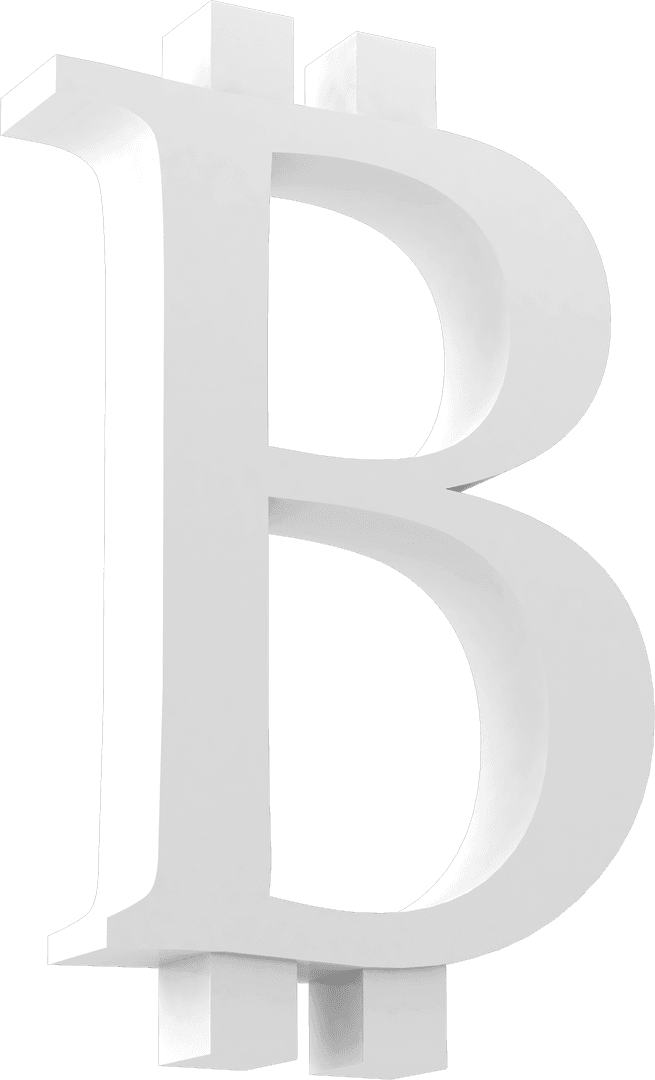 3D White Bitcoin Symbol on Transparent Background
