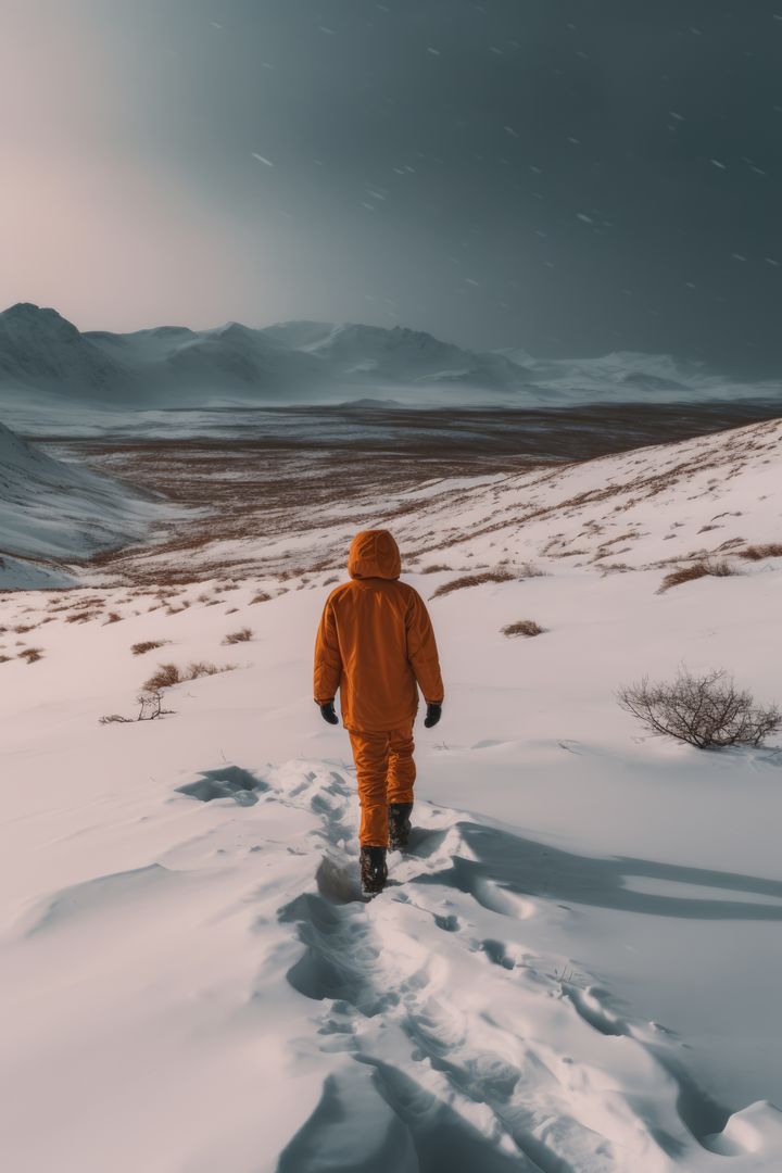 Man walking in frozen arctic tundra landscape, created using generative ai technology - Free Images, Stock Photos and Pictures on Pikwizard.com