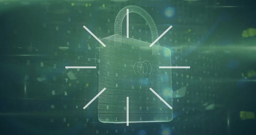 Digital Padlock Protecting Financial Data with Green Matrix Style Background
