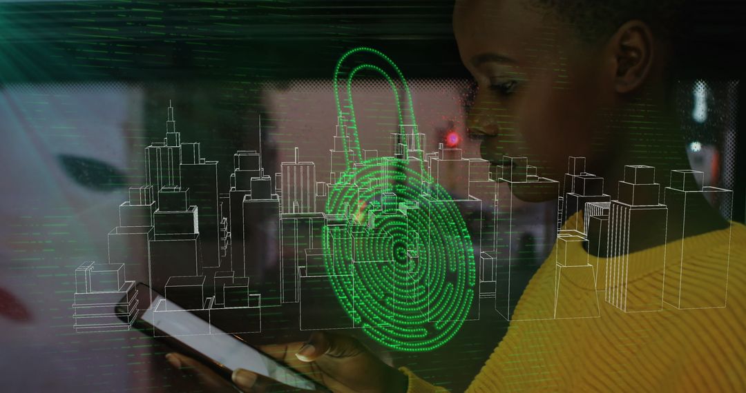 Digital Interface with Woman Engaged in Smart Technology