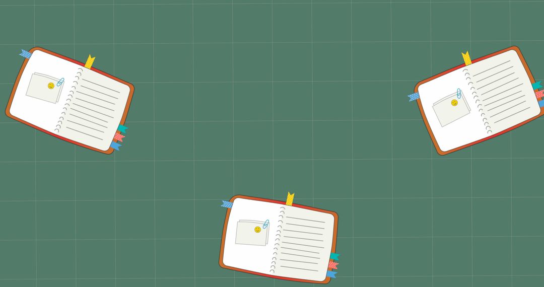 Colorful Notebooks on Green Grid Background Illustrating Education