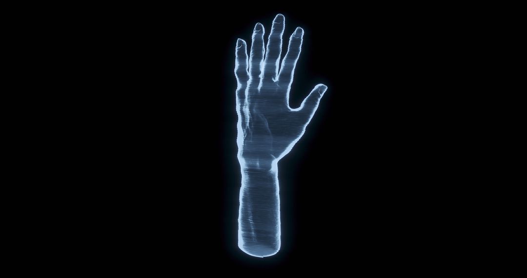 Holographic Hand in Dark Background Emphasizing Futuristic Technology