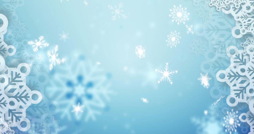 Falling Snowflakes on Blue Background with Ethereal Glow