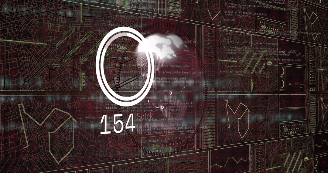 Futuristic Digital Interface with Circular Gauge and Global Map