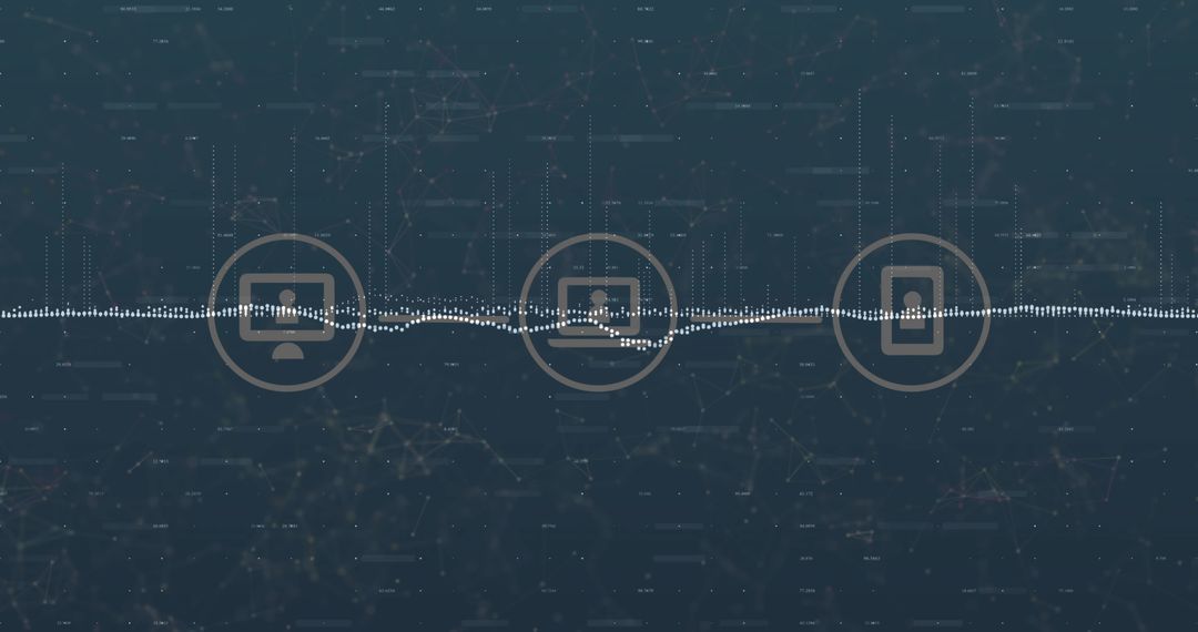 Abstract digital network visualizing waveform connecting desktop, laptop and mobile device icons