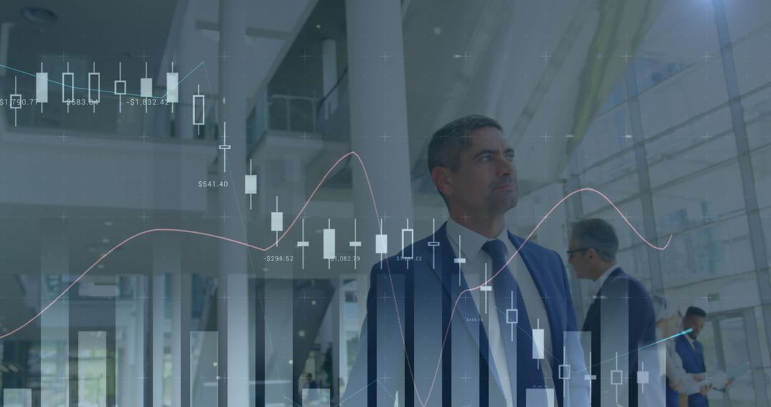 Businessman Analyzing Global Financial Data Overlay