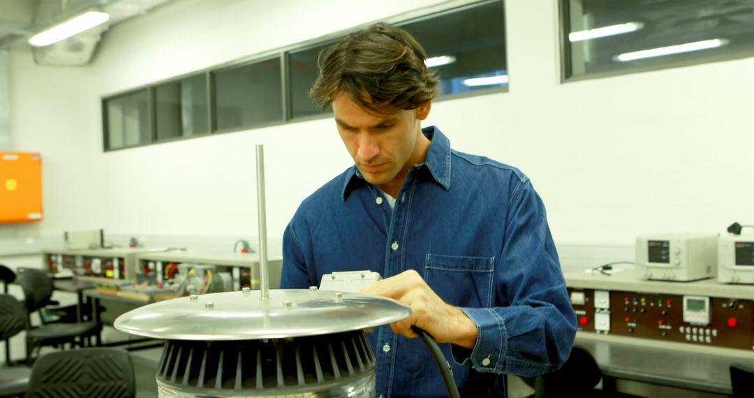 Engineer Concentrating on Mechanical Device in Laboratory - Free Images, Stock Photos and Pictures on Pikwizard.com