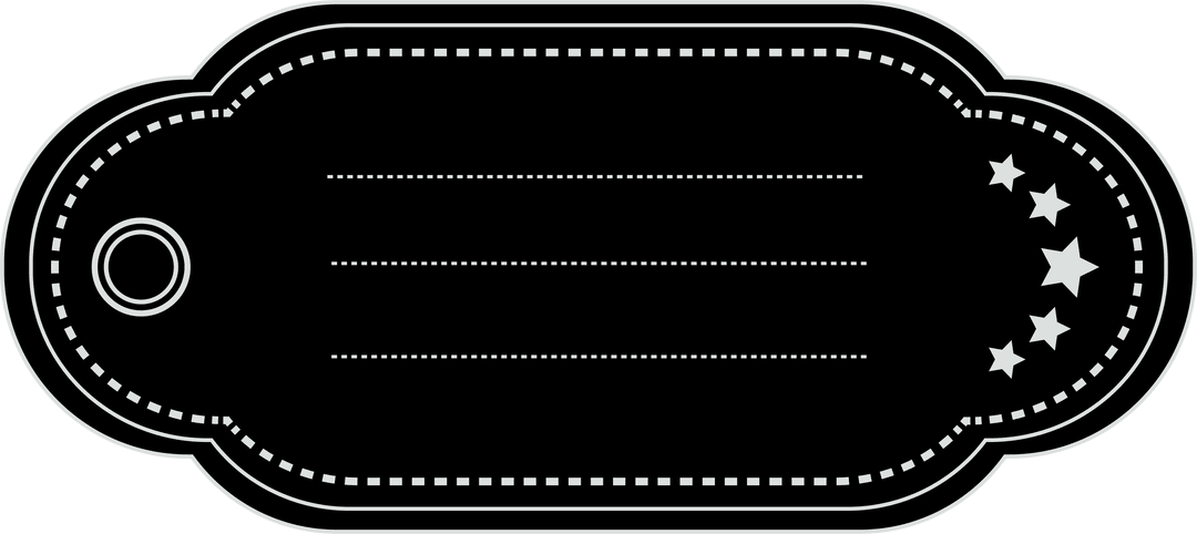 Black Outline Label with Star Accents on Transparent Background