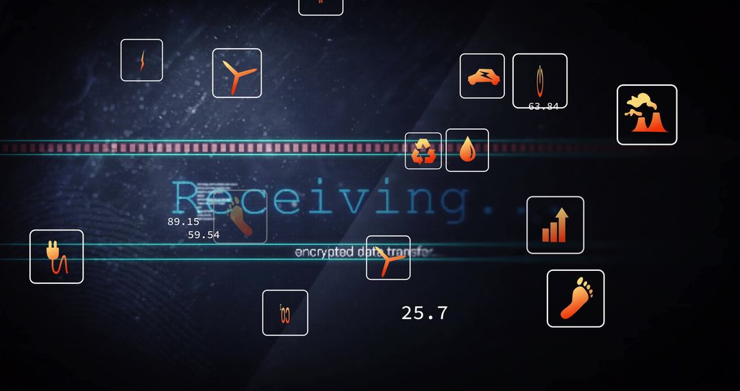 Digital Interface Display with Various Data and Media Icons