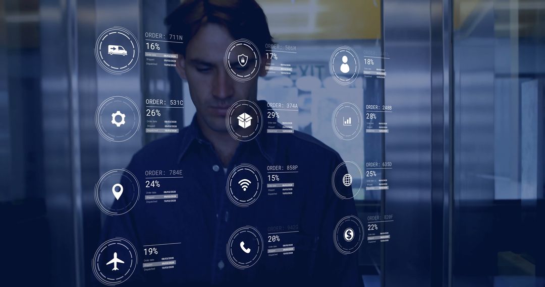 Holographic Data Interface with Business Professional in Warehouse