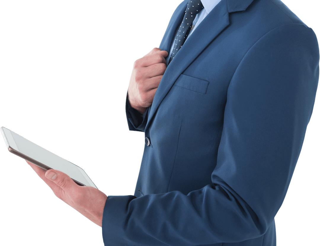 Midsection of Businessman Using Tablet on Transparent Background