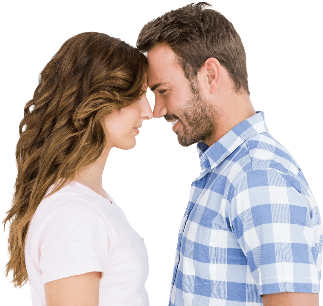 Happy Couple Sharing Intimate Nose Rub on Transparent Background