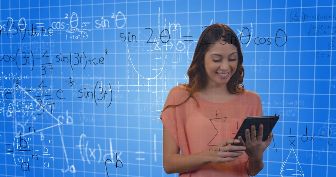 Female Student Using Tablet with Math Formulas on Screen - Free Images, Stock Photos and Pictures on Pikwizard.com