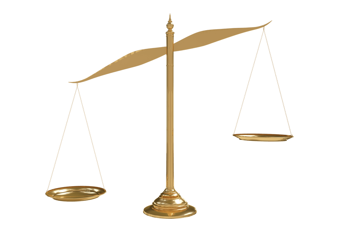 Transparent Golden Balance Scale Illustration for Legal or Trade Concept
