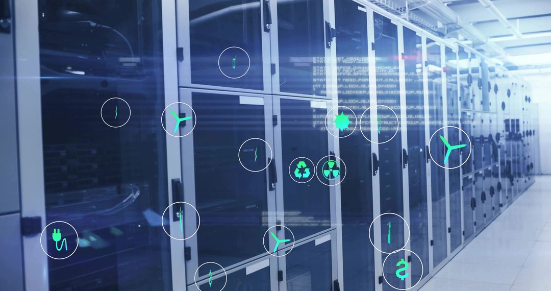 Futuristic Data Center with Floating Energy Icons