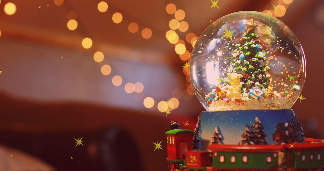 Christmas Snow Globe with Festive Tree and Light Background