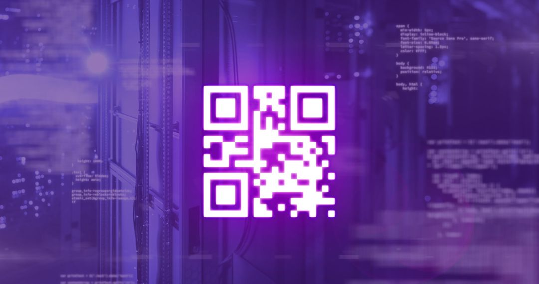 Glowing Purple QR Code with Futuristic Data Elements
