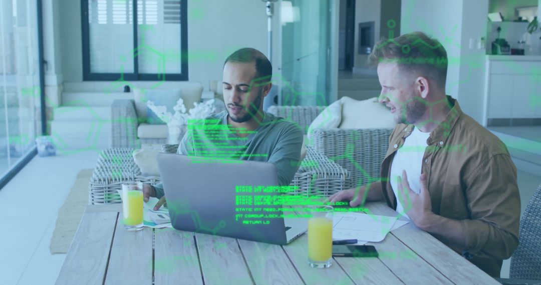 Two Professionals Collaborating with Futuristic Digital Interface