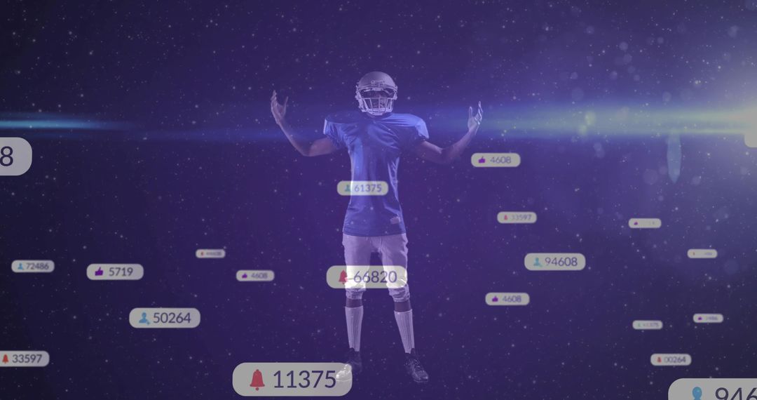 Futuristic Football Player in Digital Arena with Social Media Icons