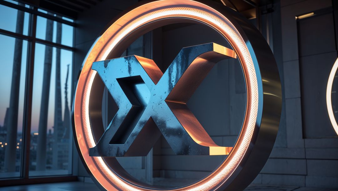 Brushed Steel 'X' Sculpture with LED Ring