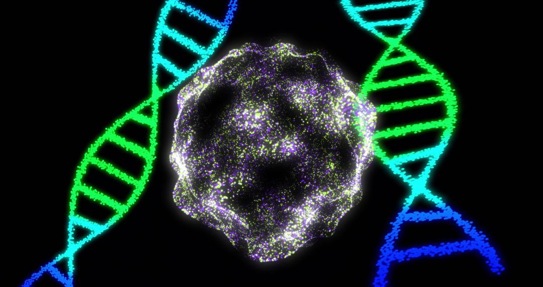 DNA Strands with Glowing Particle Highlighting Molecular Structure