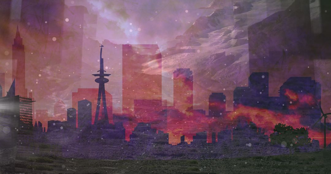 Futuristic Cityscape with Enchanting Starry Sky