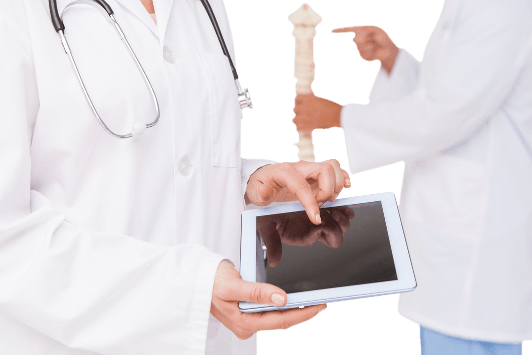 Doctors Using Digital Tablet for Medical Consultation with Transparent Background
