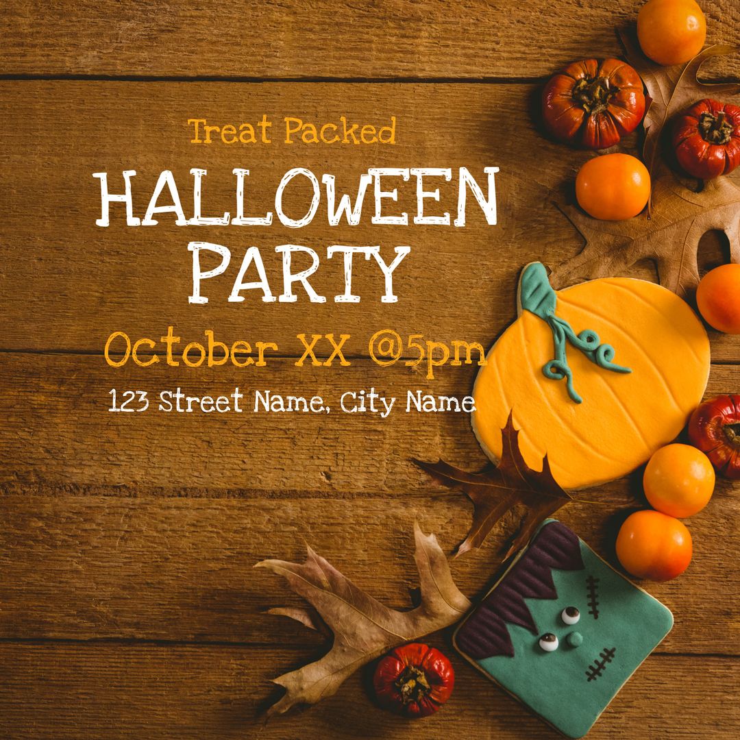 Halloween Party Invitation with Festive Autumn Decor