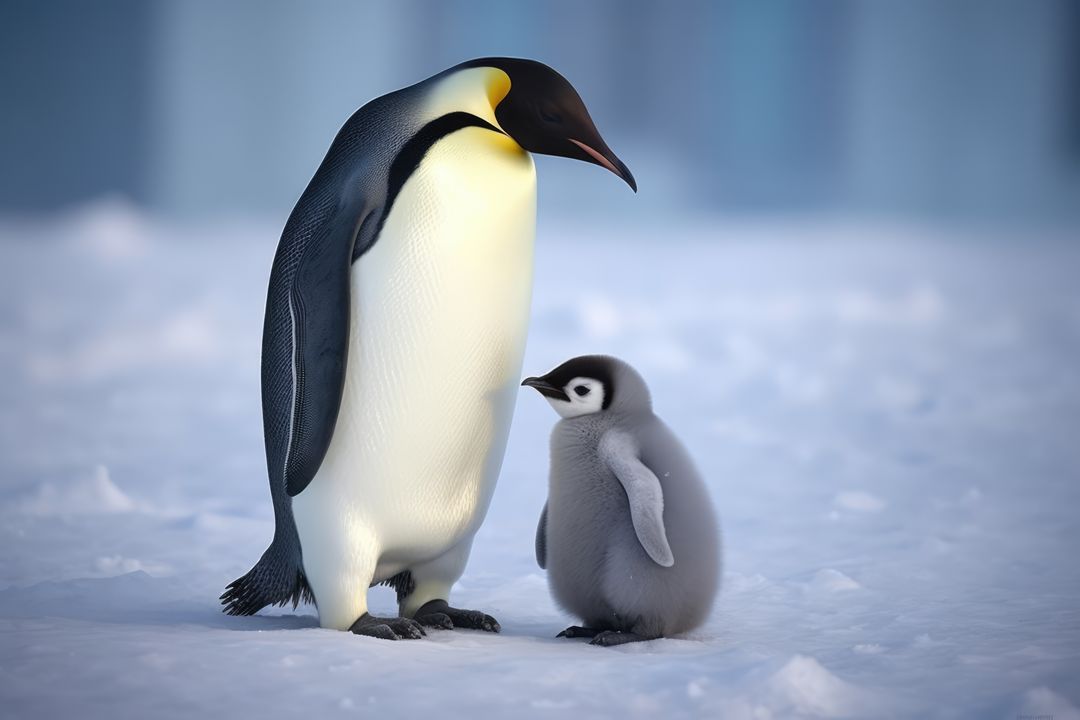 Emperor Penguin with Chick in Antarctic Snow - Free Images, Stock Photos and Pictures on Pikwizard.com