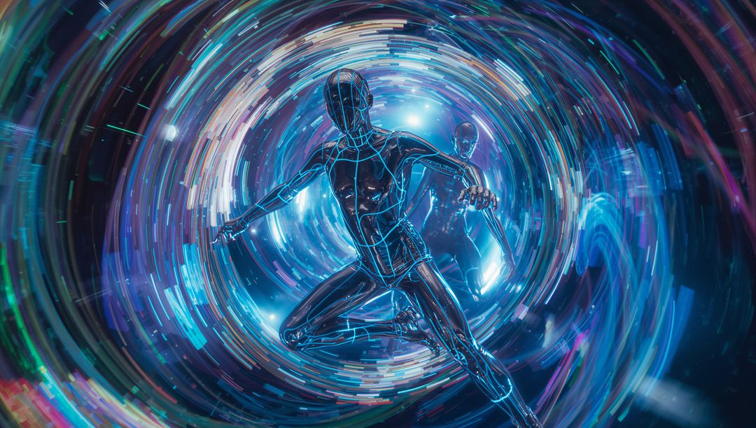 Cybernetic Androids Accelerate Through Digital Vortex