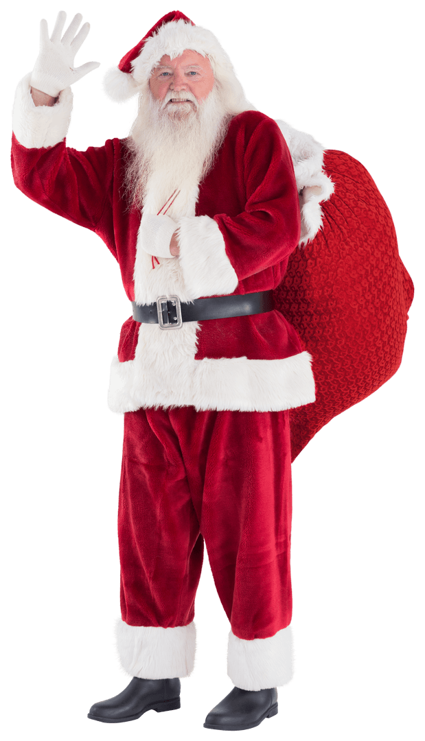 Transparent Santa Claus Waving with Gift Sack