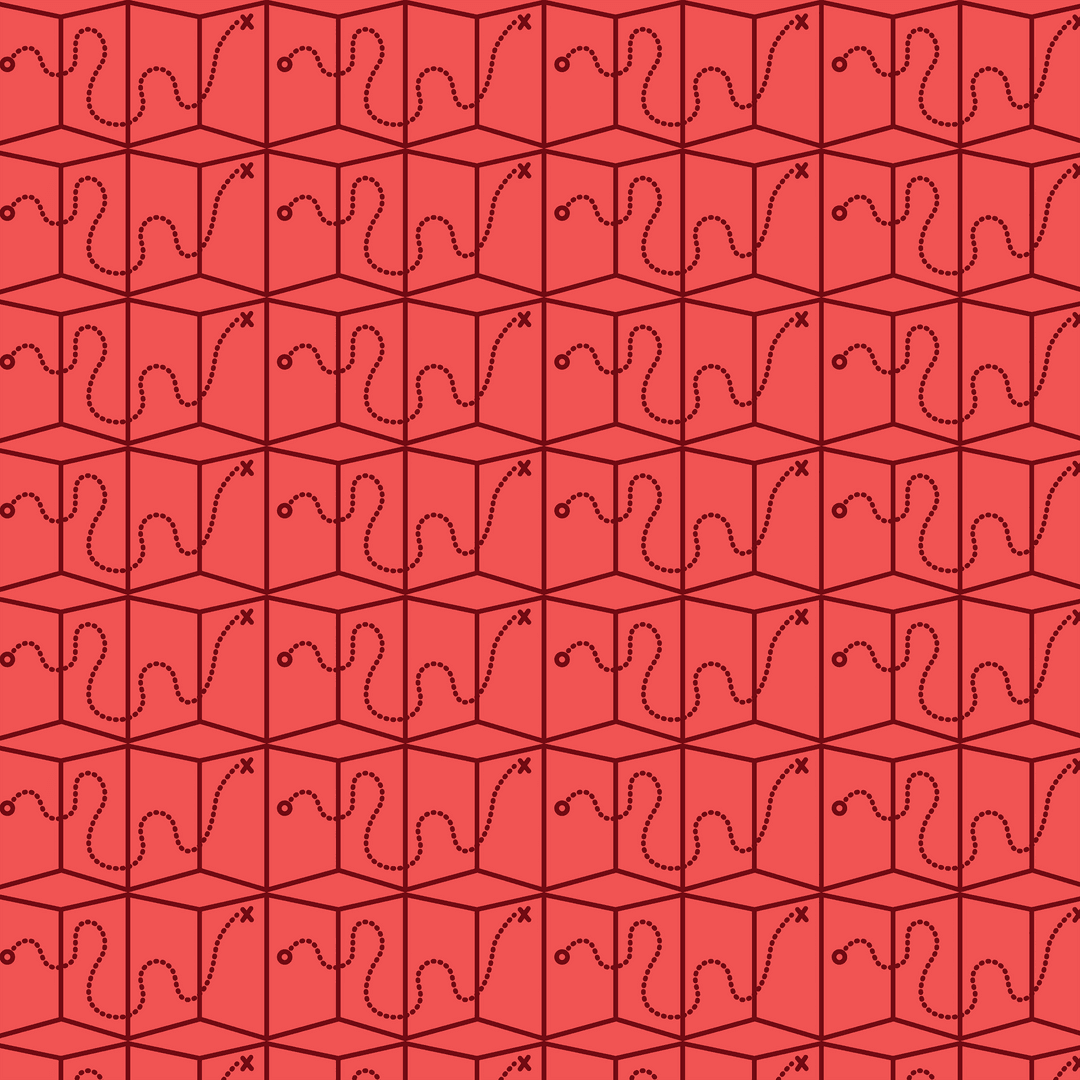 Transparent Geometric Boxes with Dotted Lines on Red Background