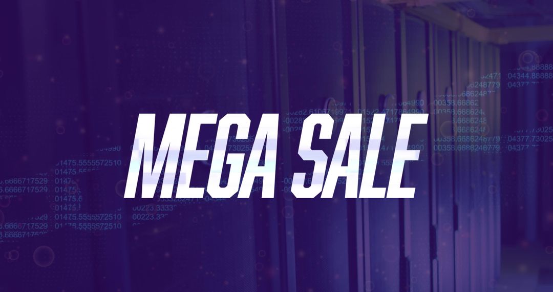 Mega Sale Message on Digital Data Overlay in Server Room