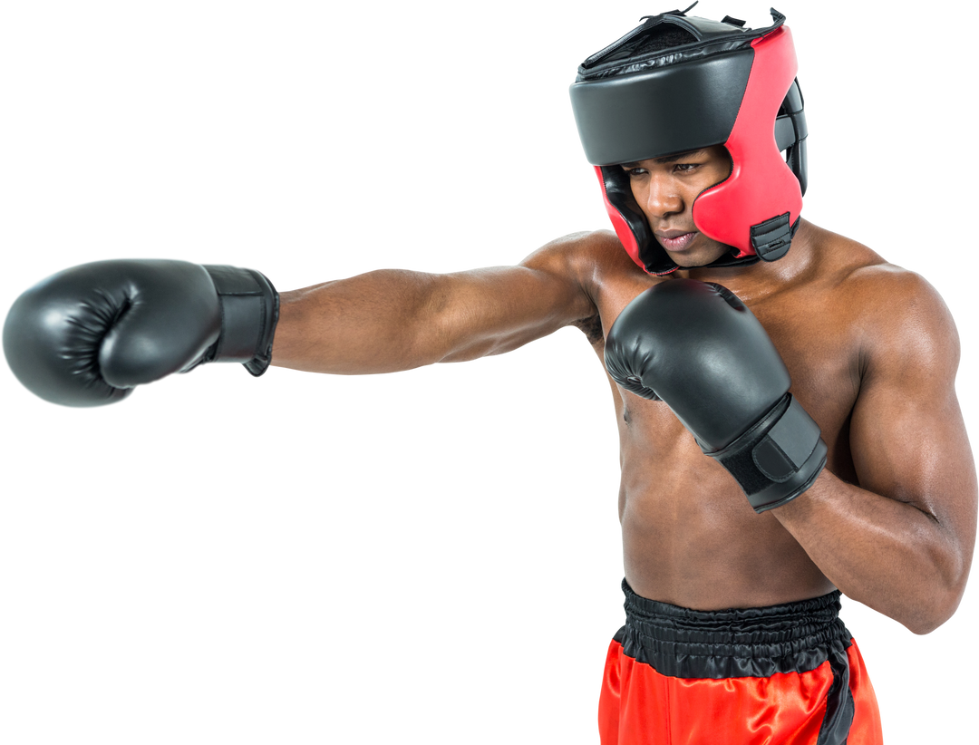 Transparent Boxer Practicing Stance with Headguard and Gloves - Download Free Stock Images Pikwizard.com