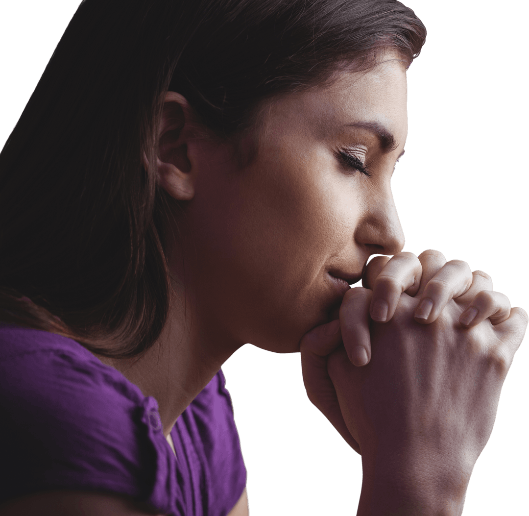 Woman Praying Peacefully With Eyes Closed Transparent Moment