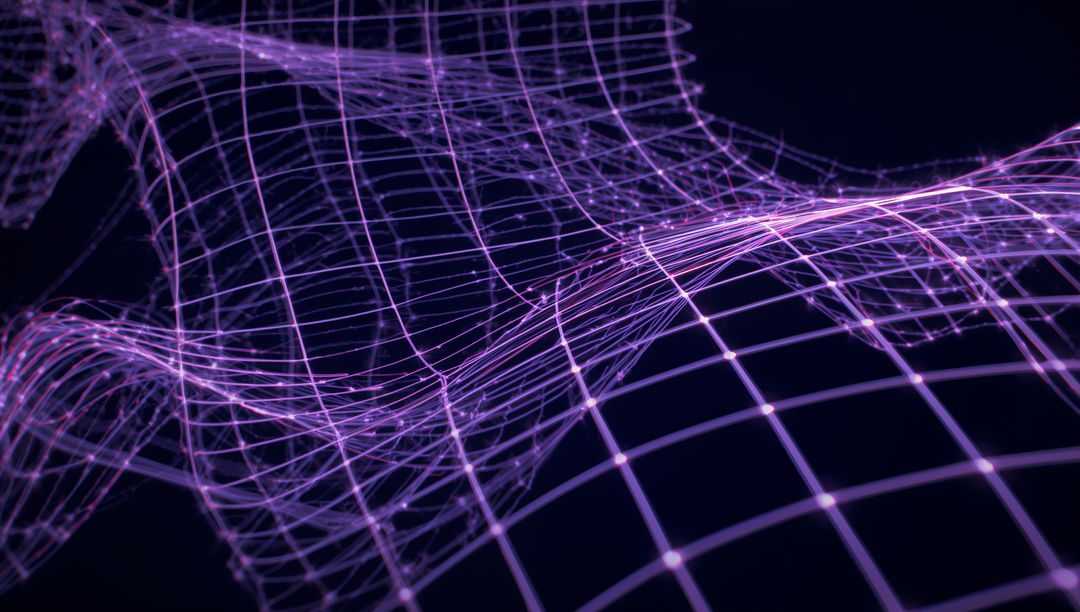 Futuristic Purple Wireframe Mesh Grid with Luminous Nodes