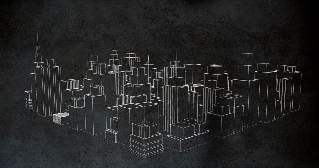 3D Cityscape Outline on Dark Background