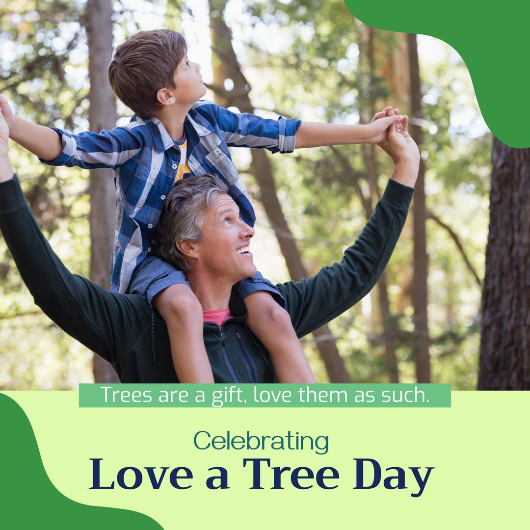 Father and Son Bonding in Forest for Love a Tree Day Celebration