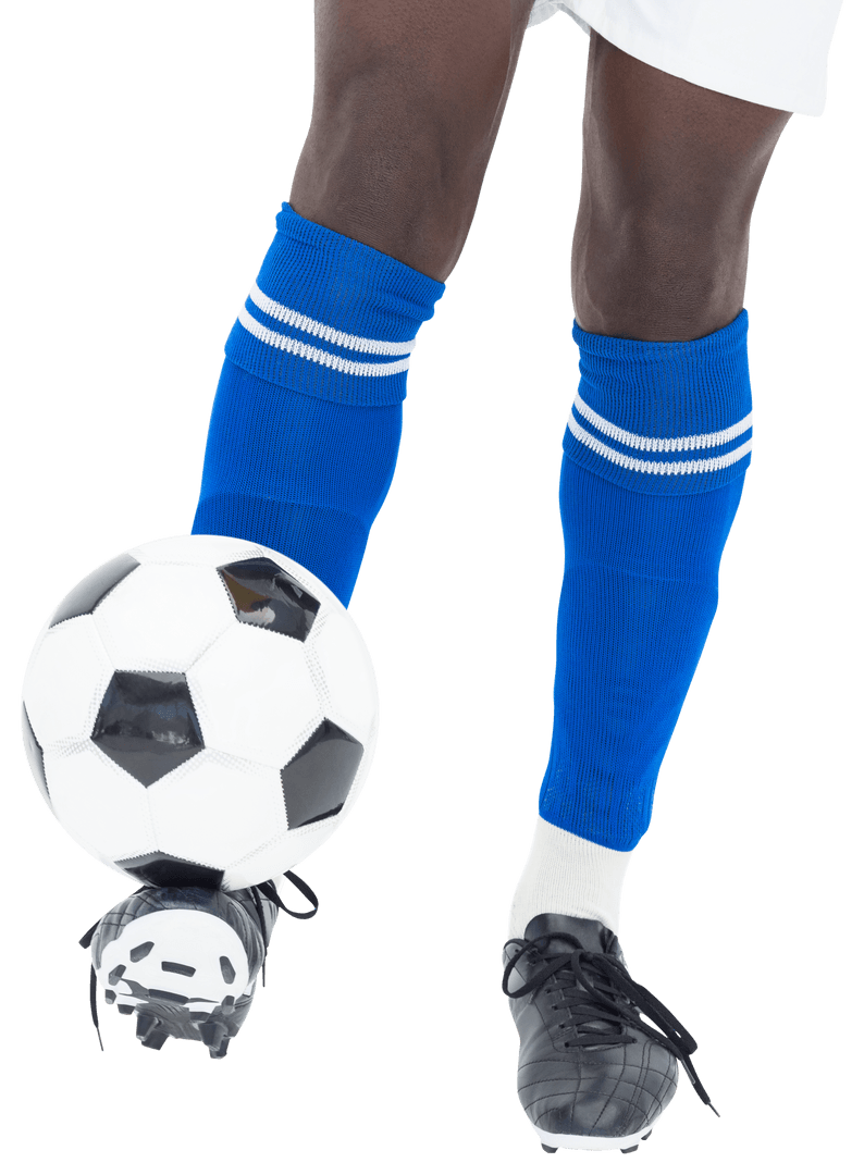 Soccer Player Kicking Ball Highlighted on Transparent Background