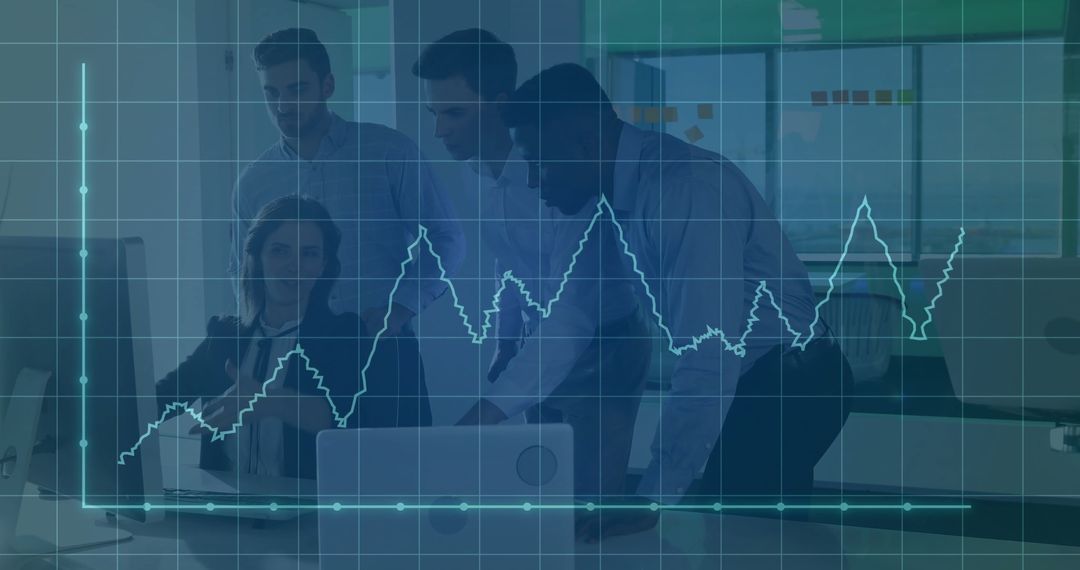 Professionals Analyzing Data on Digital Screen with Graph Overlay