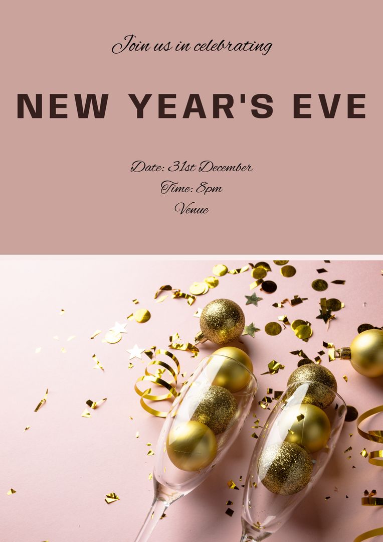 Elegant New Year's Eve Party Invitation with Champagne and Glitter - Download Free Stock Templates Pikwizard.com