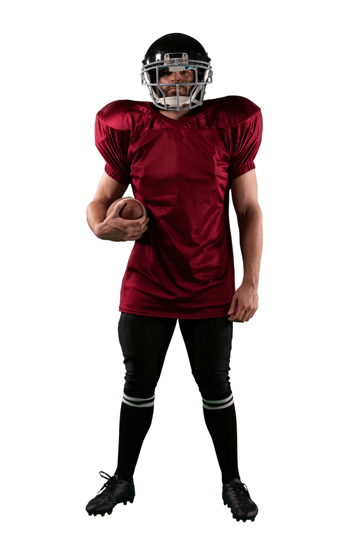 Transparent Rugby Player In Red Uniform Holding Ball