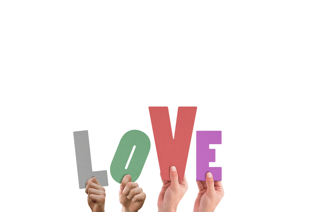 Hands Holding Transparent colorful Letters Forming 'Love'