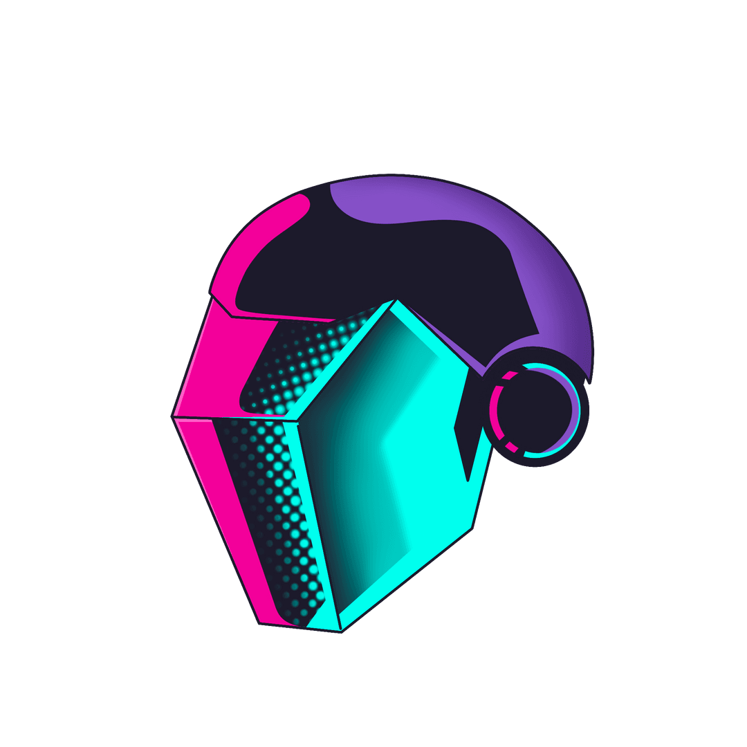 Futuristic Helmet with Neon Halftone Shading on Transparent Background