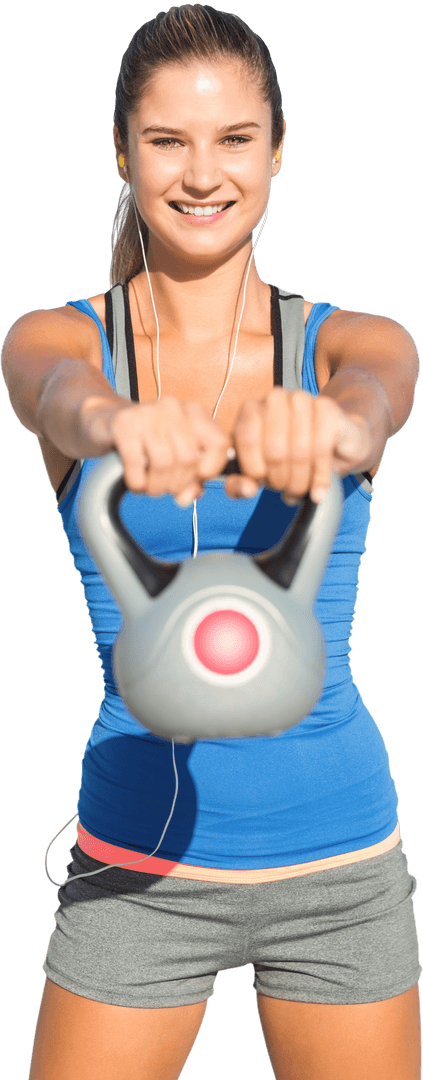 Caucasian Woman Exercising with Kettlebell on Transparent Background