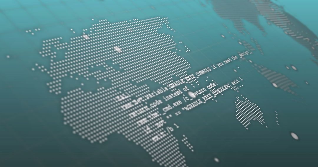 Digital Data Overlay on World Map with Blue Background