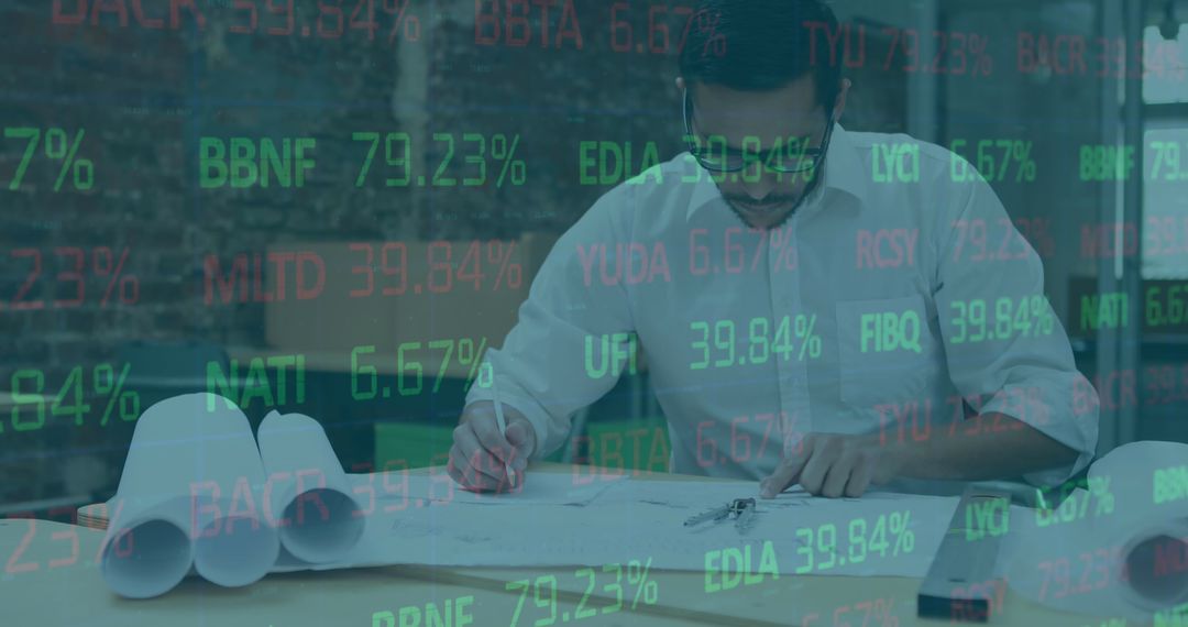 Financial Data Visualization Over Architect Planning Blueprint