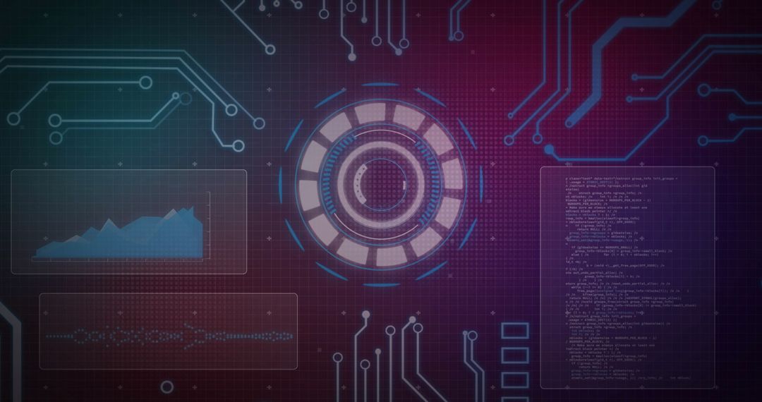 Futuristic Digital Interface with Data Graphics and Code Elements