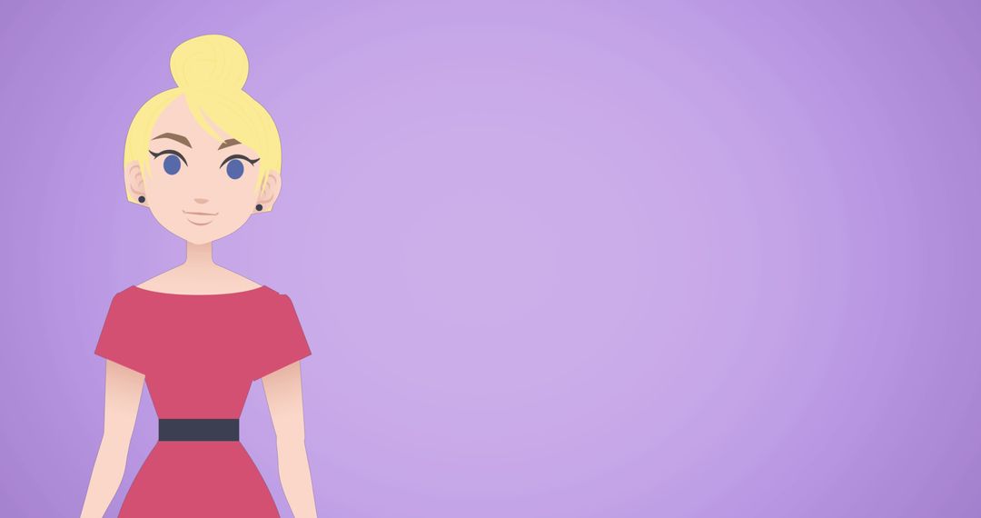 Stylized Female Character with Copy Space on Purple Background