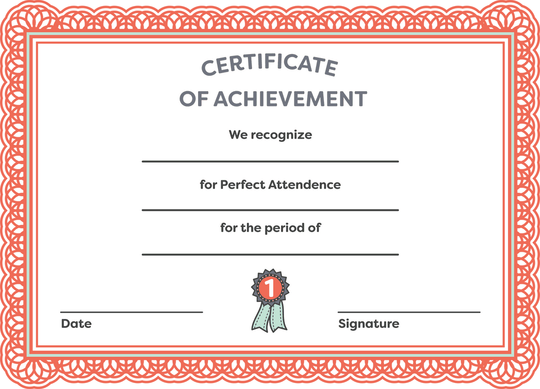 Blank Certificate of Achievement on Transparent Background with Red Border